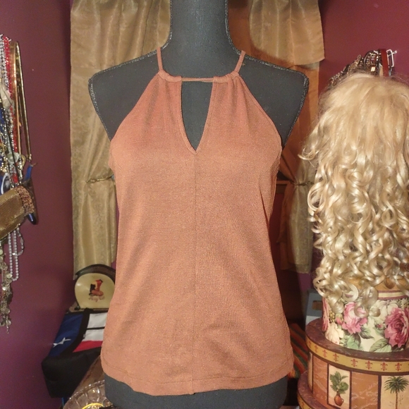 Simply One Step Up Brown Stretch Top M - Picture 1 of 3